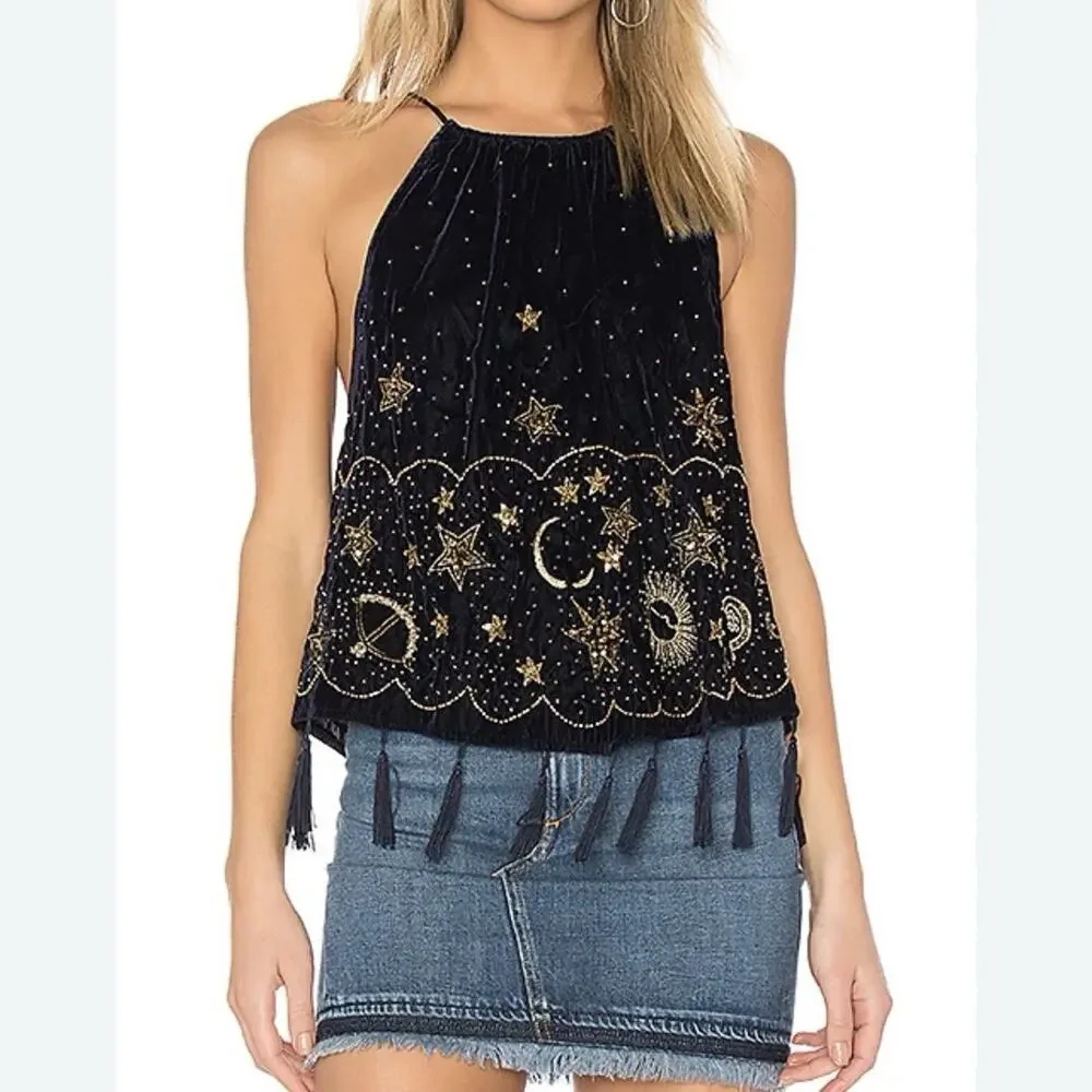 Free People Midnight Magic Embellished Tank in Midnight Size S - Picture 1 of 15
